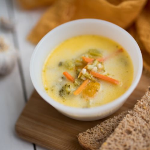 A bowl of broccoli cheese soup