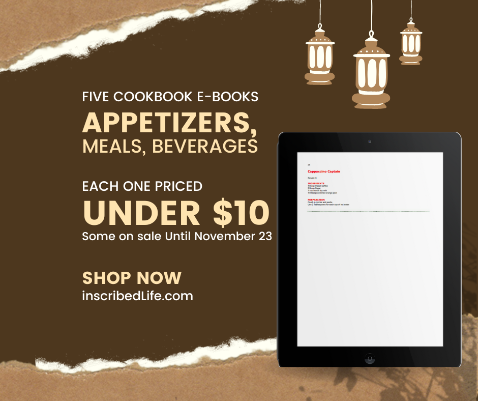 Lights over a tablet displaying a recipe on brown background