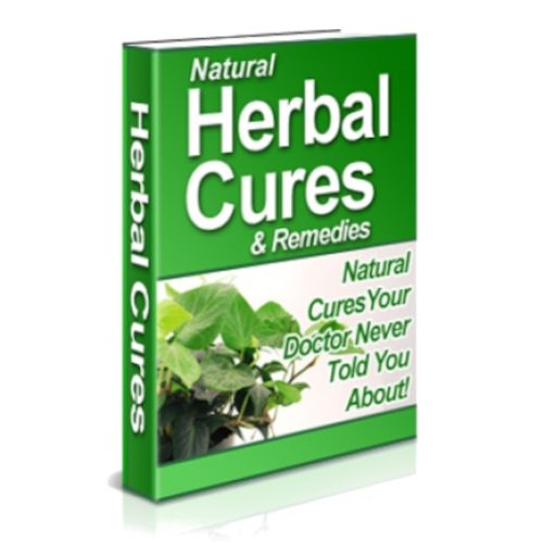 A standing book with the words Natural Herbal Cures & Remedies, white text against green background