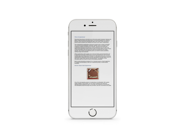 A page from the 101 Scrapbooking Tips eBook displaying on an iPhone