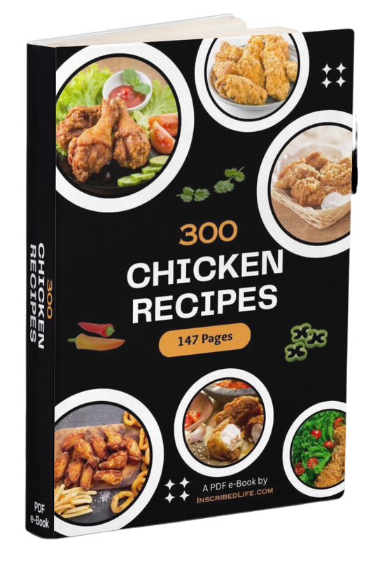 300 Chicken Recipes Cover with images of dishes in circles