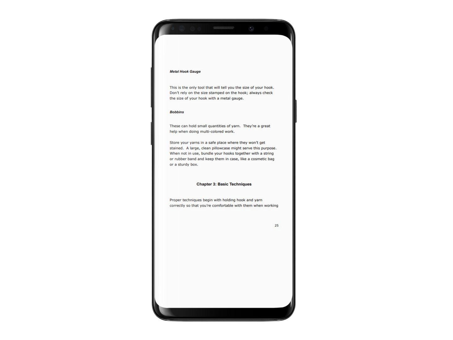 Page 25 of the All About Crochet eBook on a GALAXY S9 Smartphone