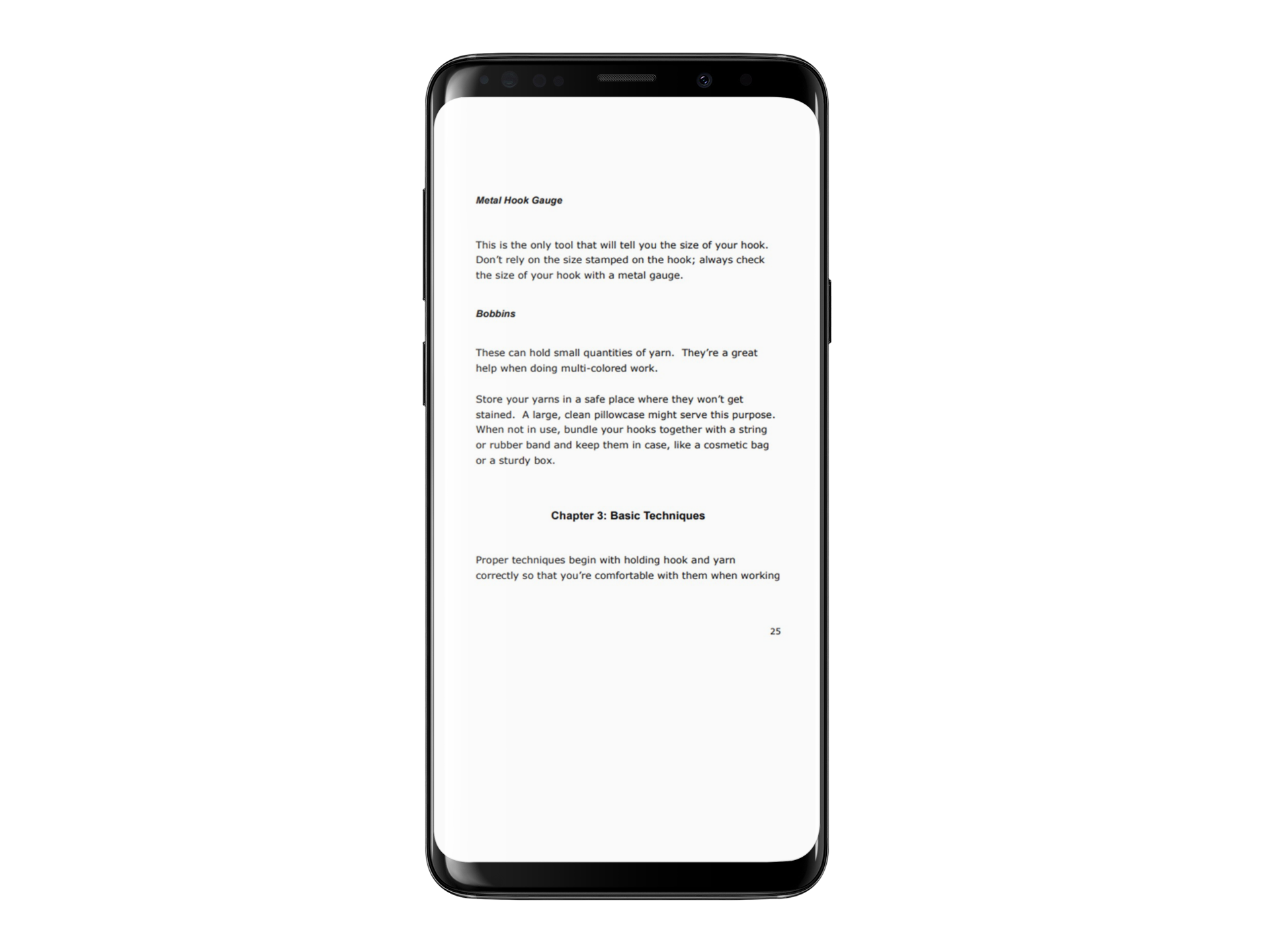 Page 25 of the All About Crochet eBook on a GALAXY S9 Smartphone