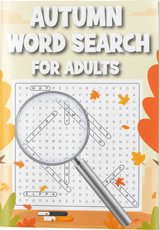 The cover featuring a magnifying glass over a word search illustration