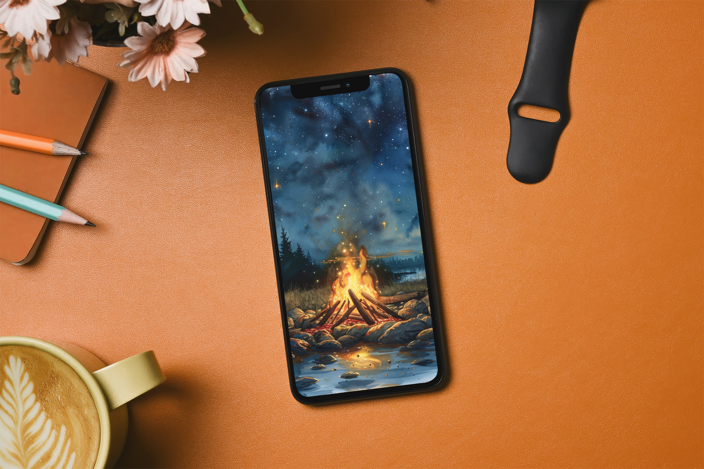 Campfire Watercolor Digital Wallpaper Background