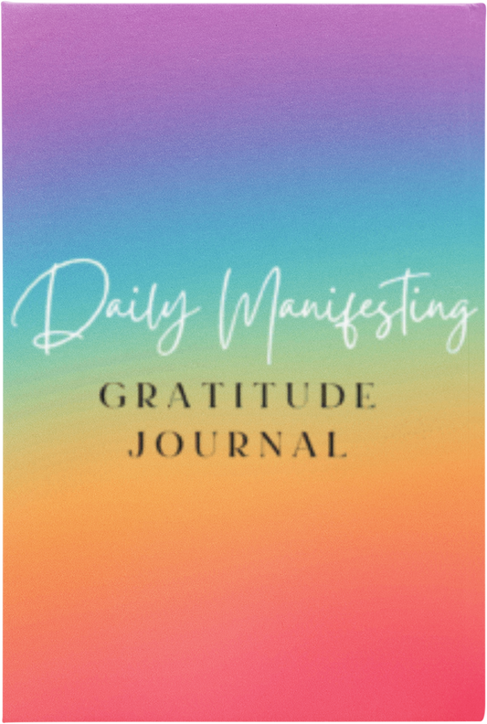 A hardcover book mockup of the Daily Manifesting Gratitude Journal