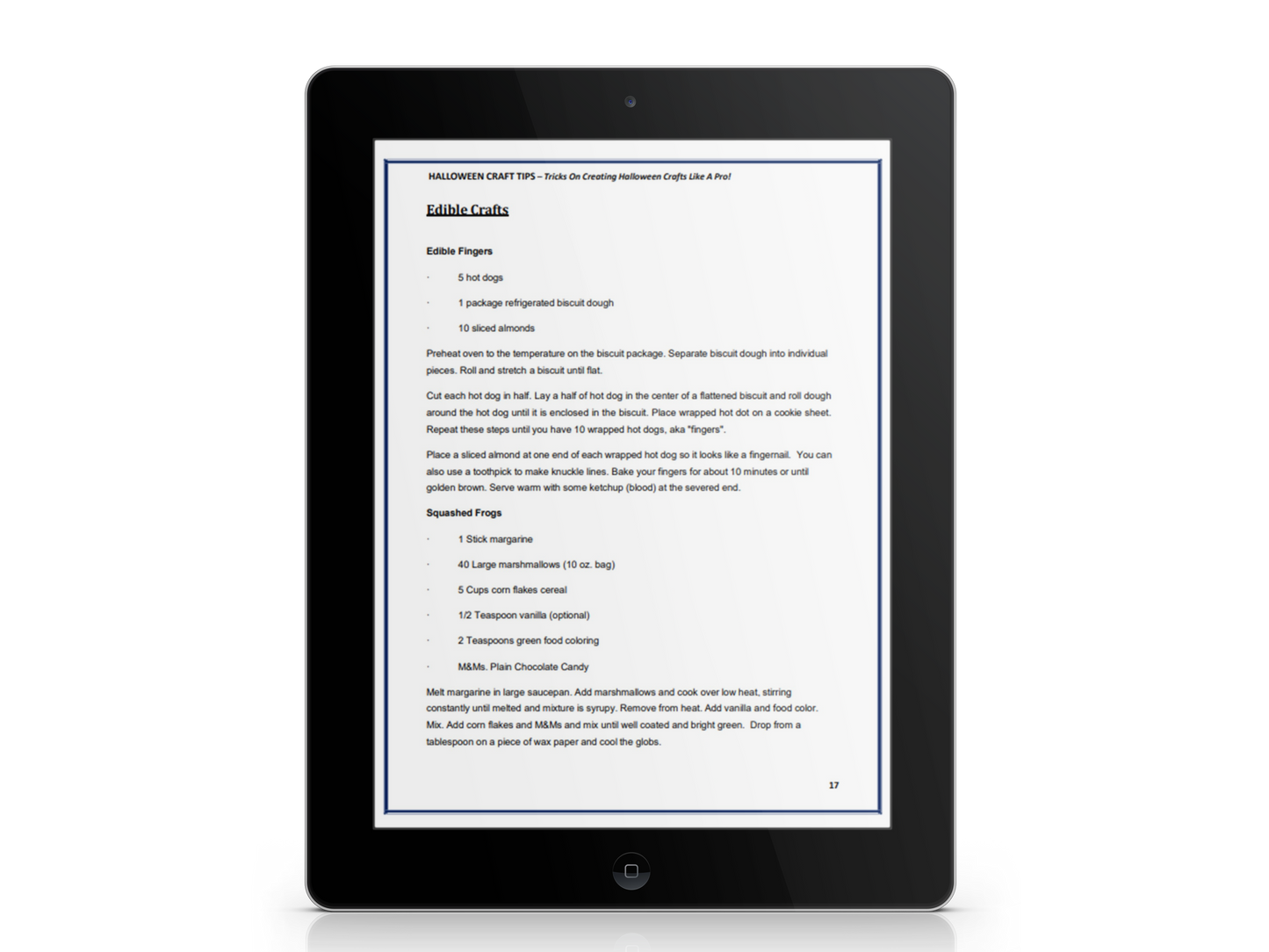 A page from Halloween Craft Tips eBook displaying on an iPad
