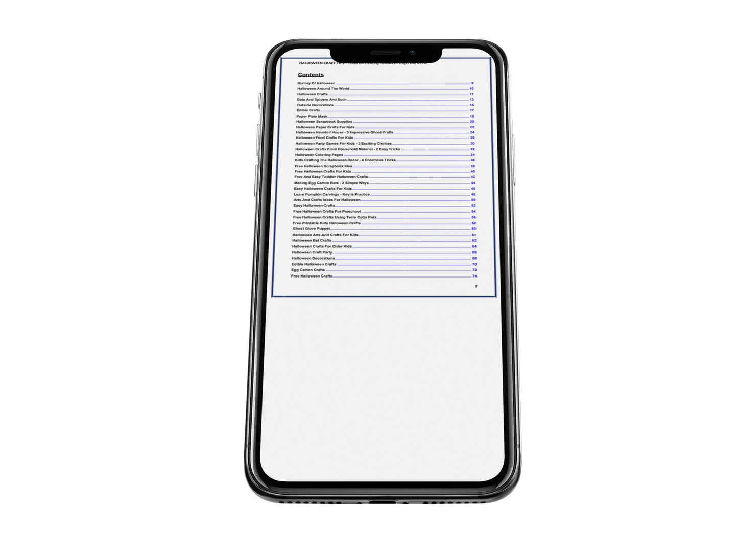 A page from Halloween Craft Tips eBook displaying on an iPhone X