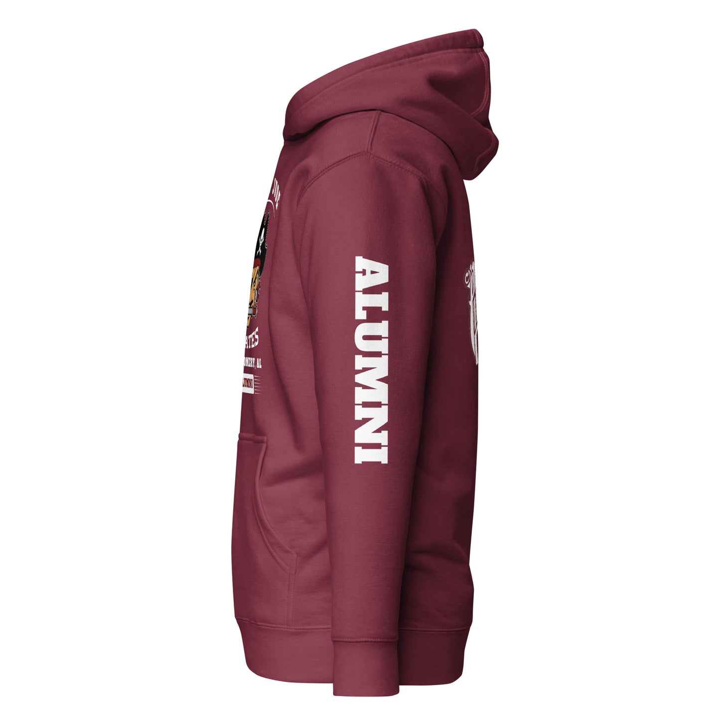 The left side of the maroon Saint Jude High School Hoodie