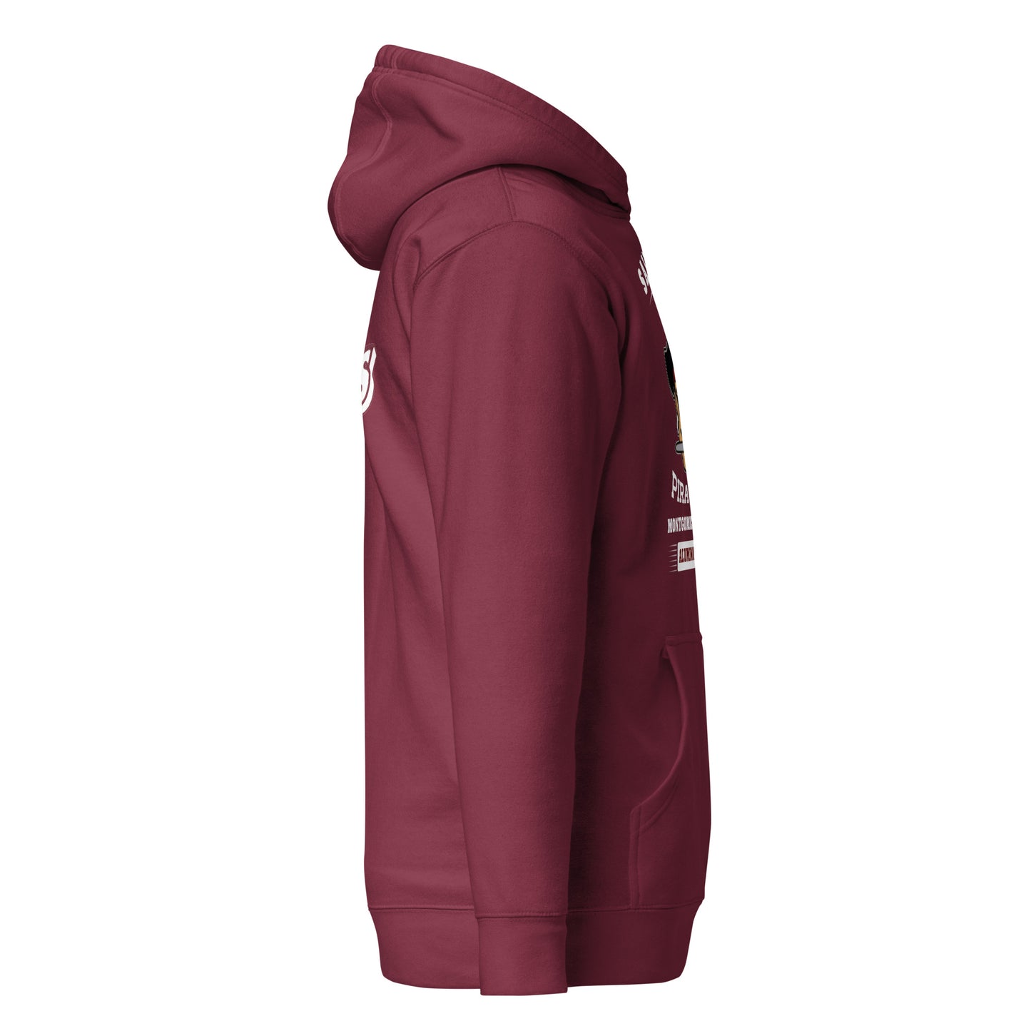 The right side of the maroon Saint Jude High School Hoodie