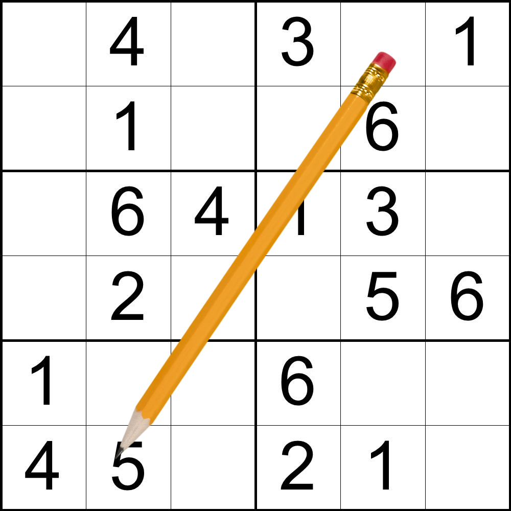 The Very Easy Sudoku Puzzle and Solutions with a pencil laying over the top