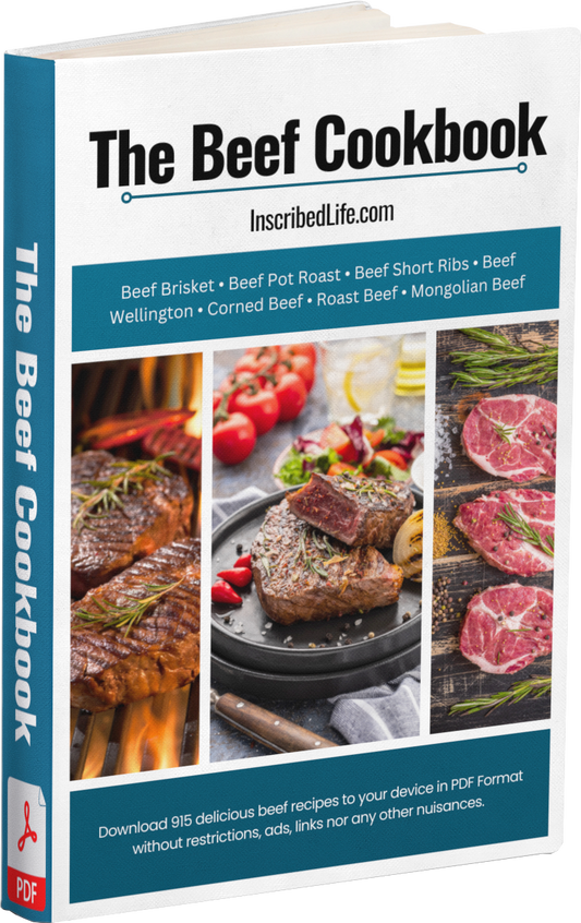 A mockup of the Beef Cookbook eBook displaying three beef dishes