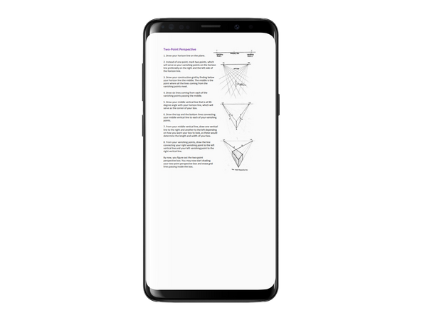 A page from Pencil Drawing The Beginners Guide eBook on a SAMSUNG GALAXY S9