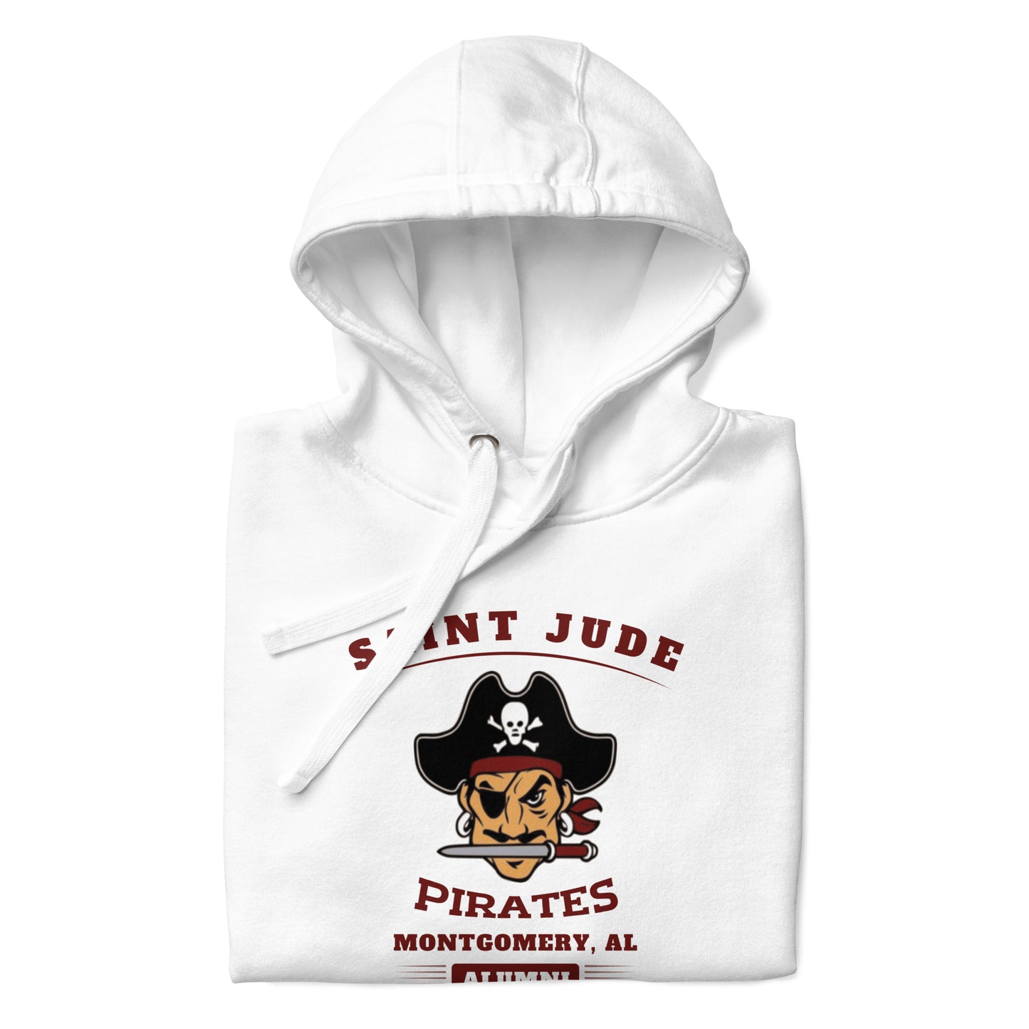 The white St. Jude Hoodie folded